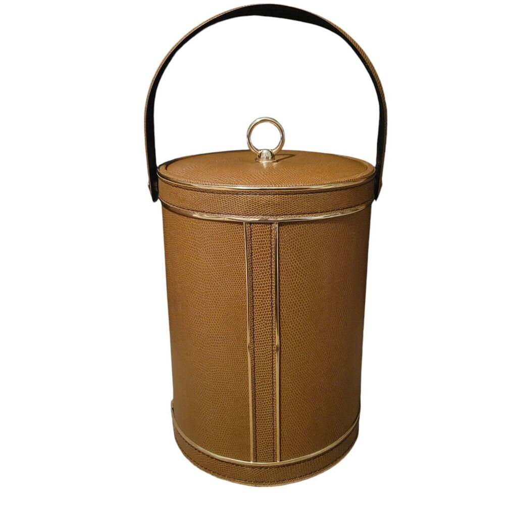 MCM Vintage Brown And Gold Ice Bucket Original Box